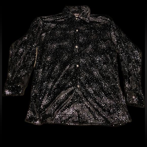 Elee Rare Vintage Fireworks Celebration Black M/L Long Sleeve Star Button Shirt - Picture 4 of 12